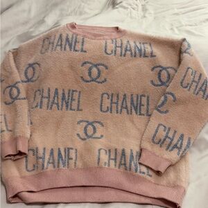 Chanel Soft Pink Sweater with Blue Logo Accents